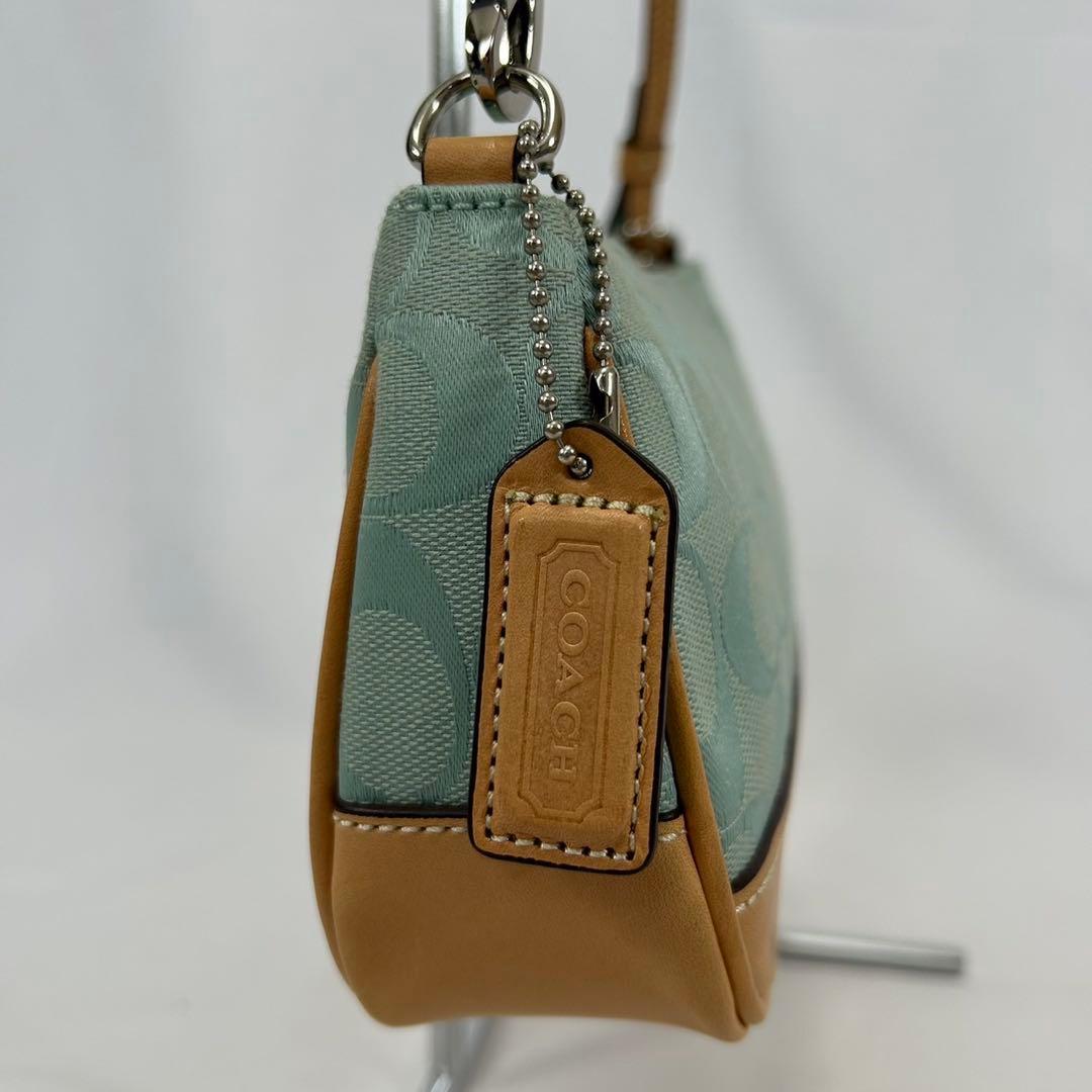 【極美品/カード付】コーチ 6094 ソーホー ワンハンドバッグ 手提げ 水色