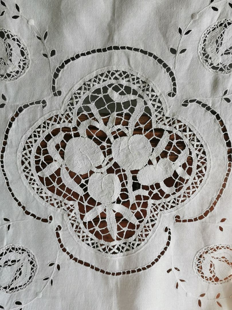 ご参照追加画像☘アンティーク フルーツボビンレース 刺繍ニードルワーク大判クロス
