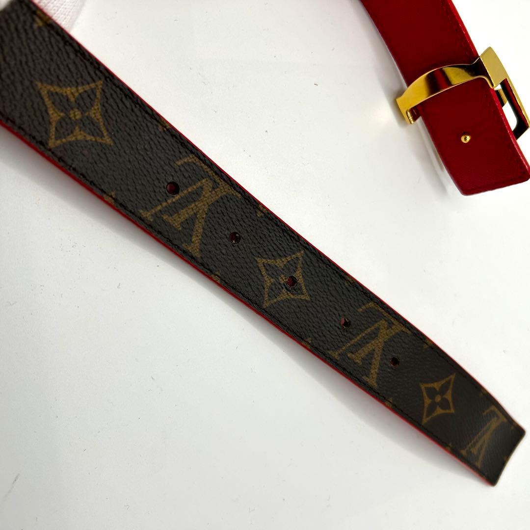 美品　LOUIS VUITTON モノグラム　LV金具　ベルト　レッド　ブラウン