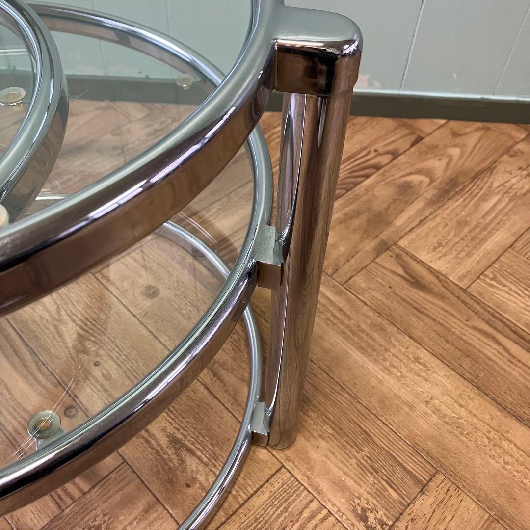 大人気❣️ミッドセンチュリー ラウンドテーブル　4段　強化ガラステーブル ✨