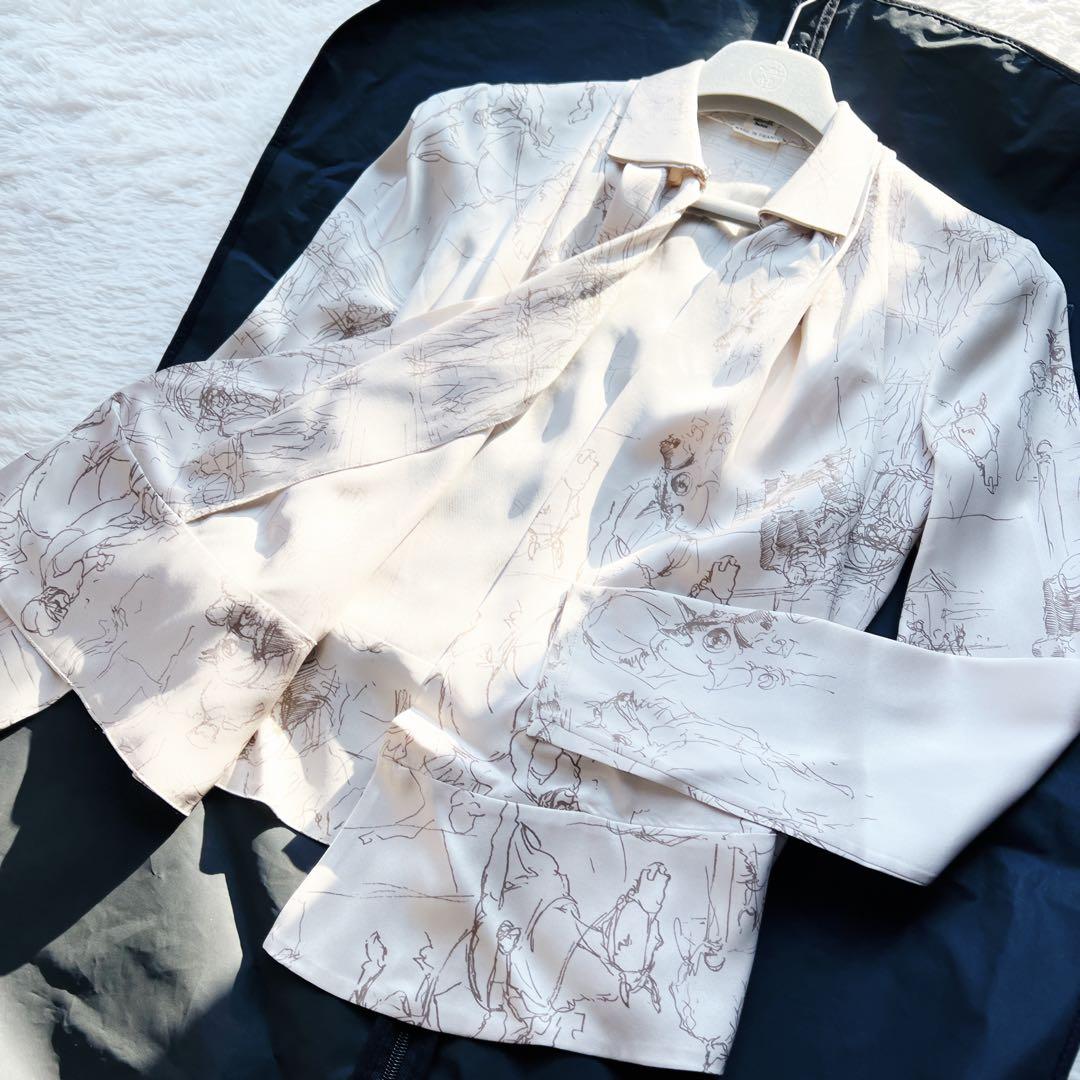 極美品　Hermèsシルク カシュクールジャケット パールボタン
