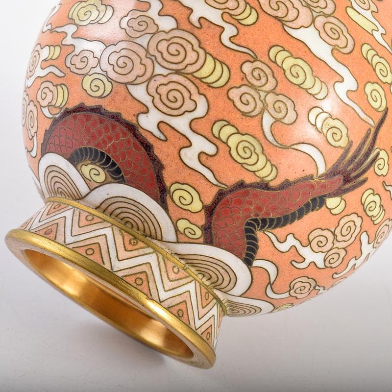 中国　景泰藍　古七宝琺瑯彩　雲竜文　蕾口瓶　共箱　D　R7822