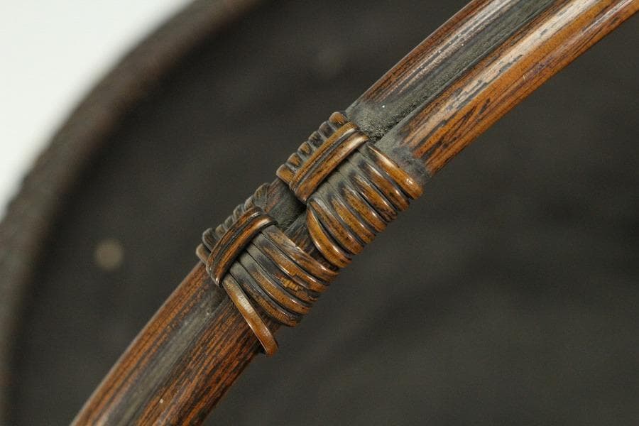 茶道具 唐物 竹網 籠 炭斗 手付 時代物(K-YC464)