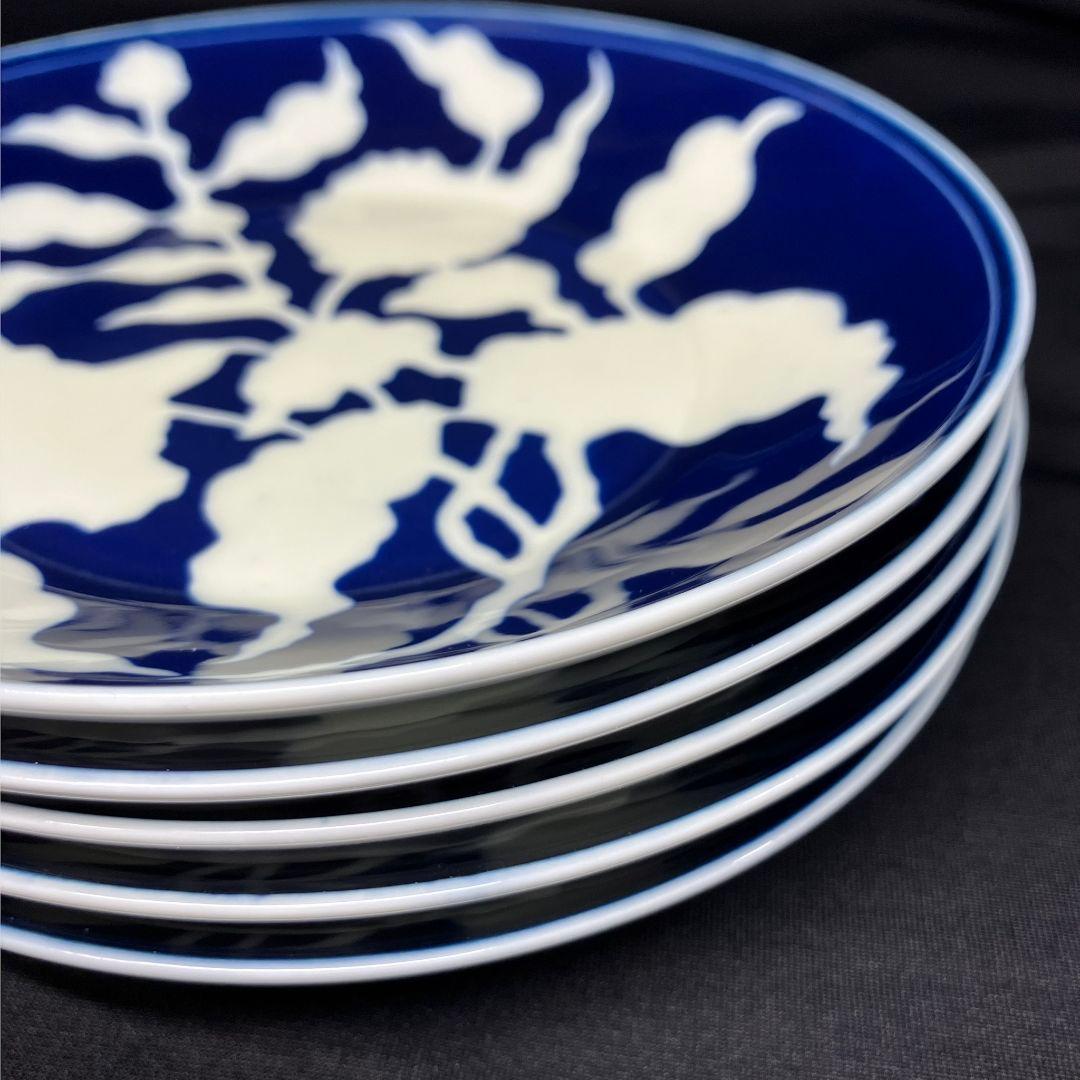 深川製磁 草花折枝白抜紋 中皿 5客 プレート ボウル 貴重 美品 レア