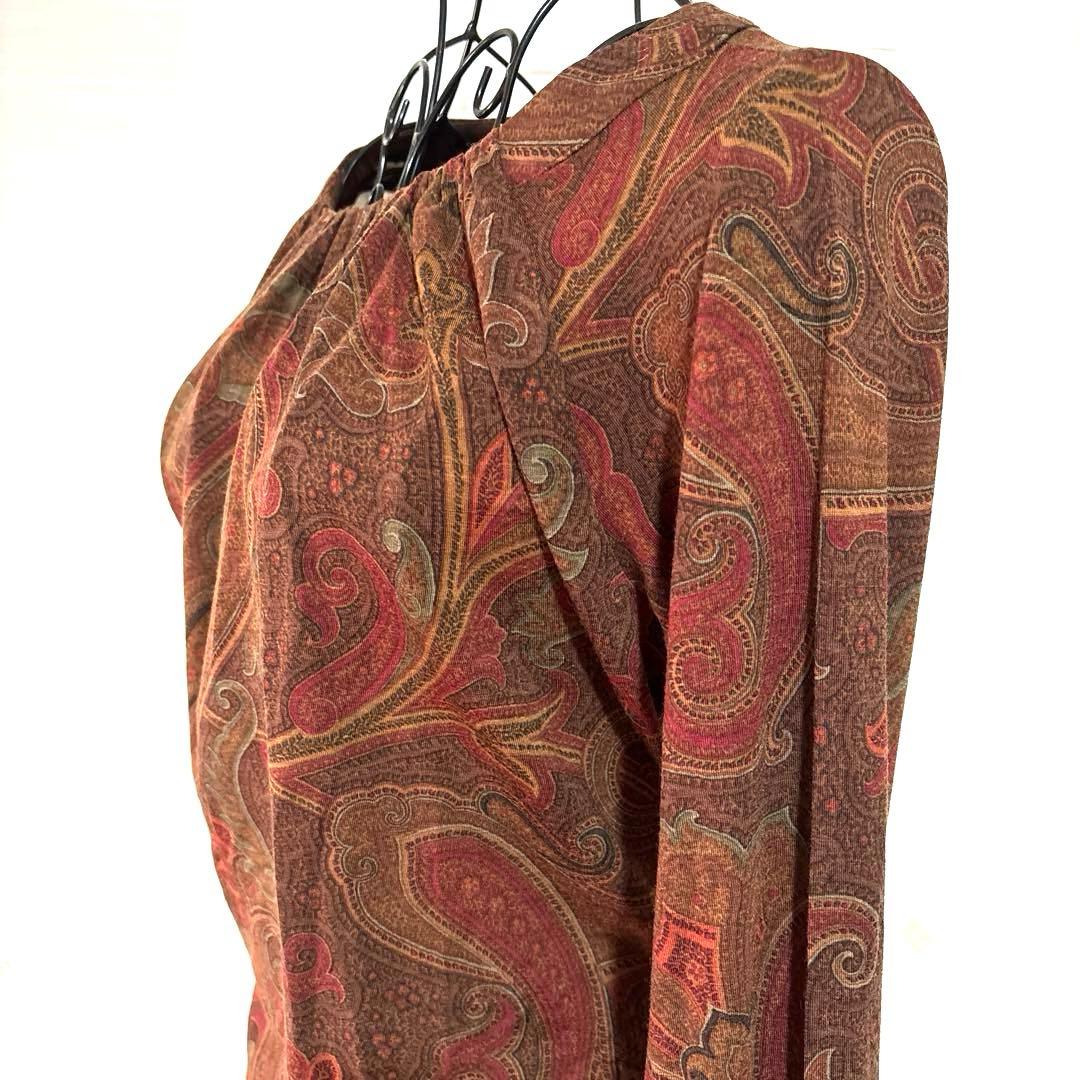 新品　エトロ　ETRO ペイズリー総柄　長袖ブラウス　カットソー　リボン　42