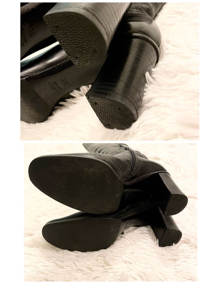 良品 GUCCI グッチ インターロッキング GG ロングブーツ 黒 レザー