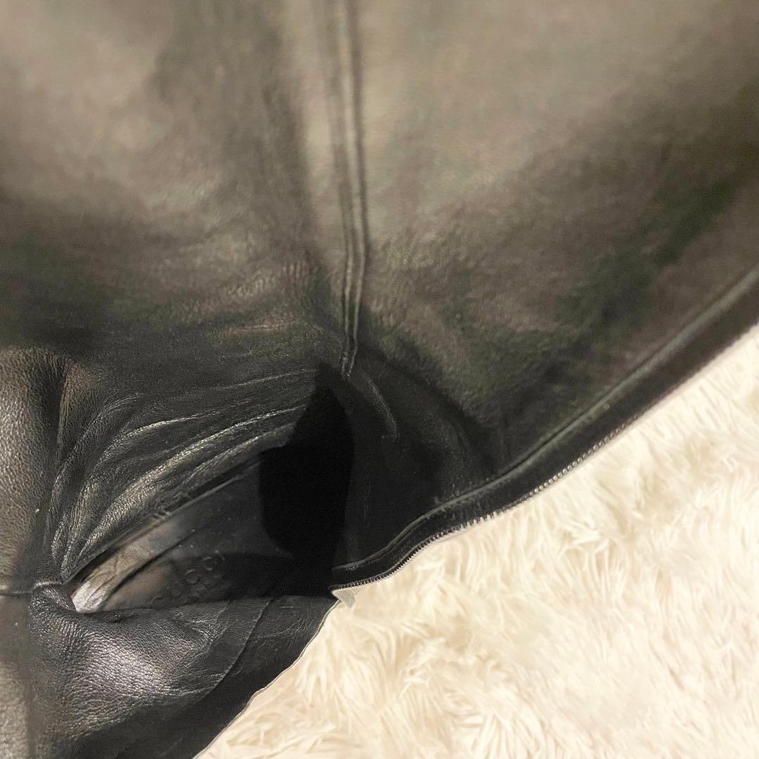 良品 GUCCI グッチ インターロッキング GG ロングブーツ 黒 レザー