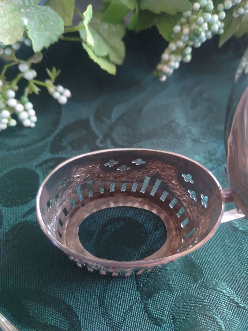 純銀　リボンとガーランドのマスタードポット（スプーン付き）