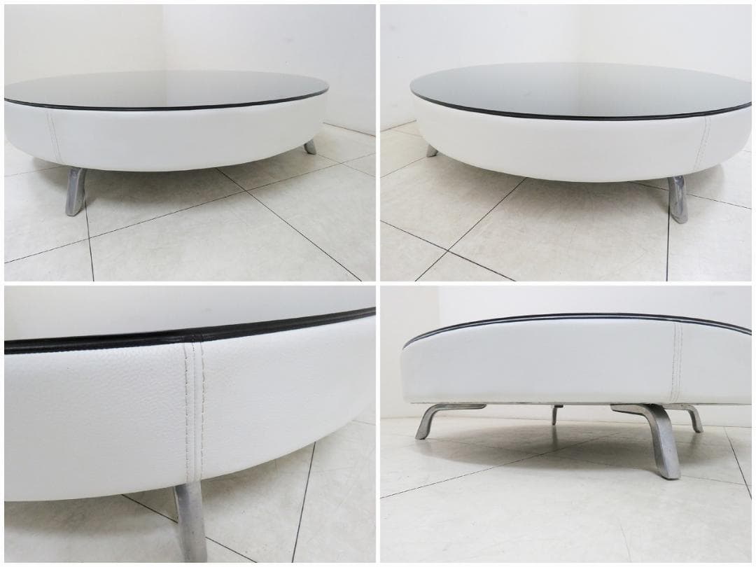 イタリア フォルメンティ 本革 ラウンド コーヒーテーブル センター リビング