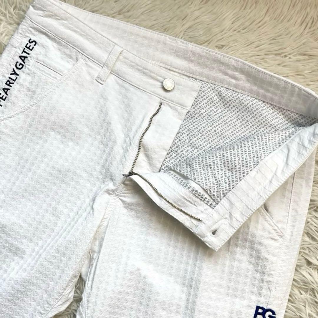 【極美品 近年】パーリーゲイツ ストレッチ 凹凸 パンツ ゴルフウェア 白 5