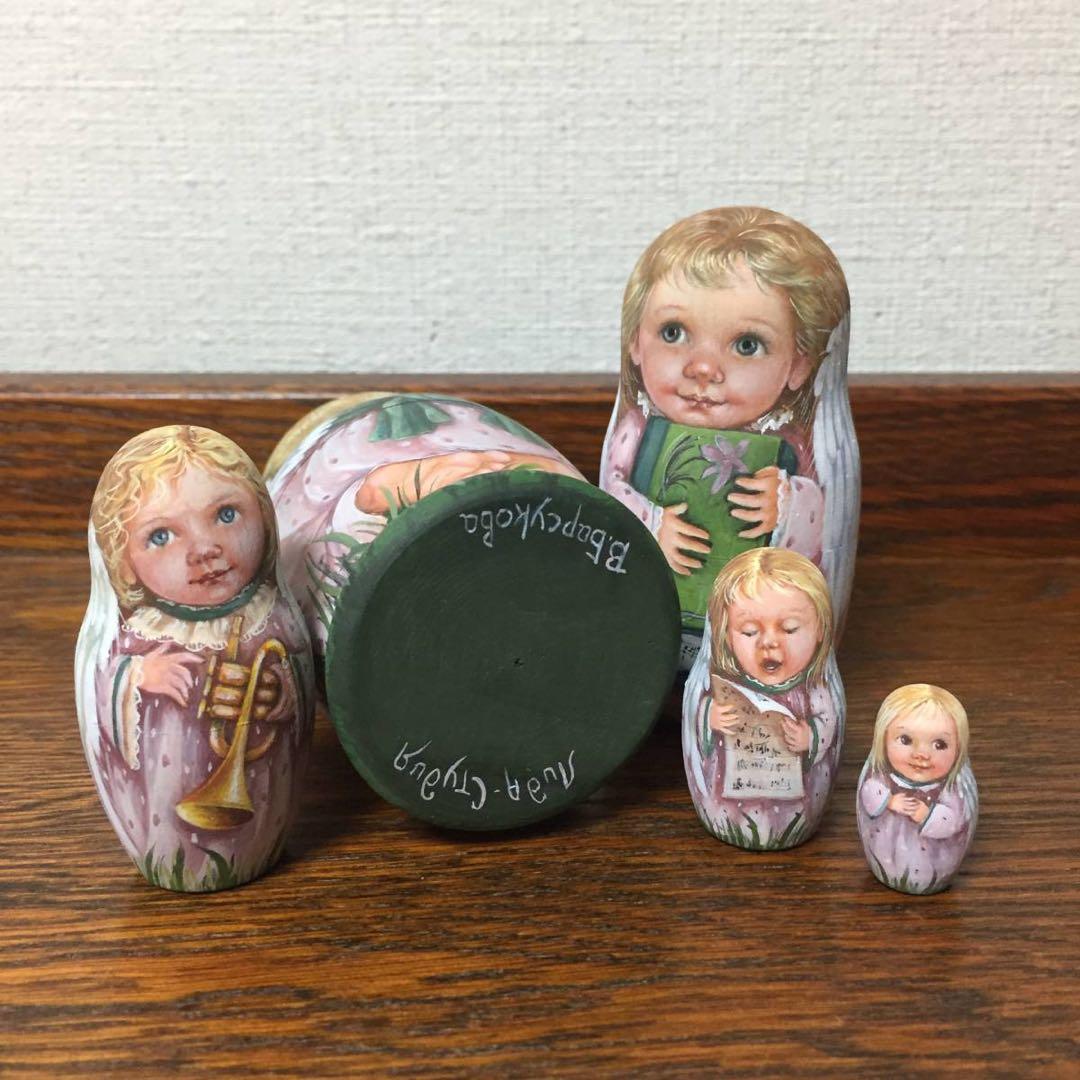 ロシア雑貨☆天使マトリョーシカ チェロ&楽譜付きフォルダー(5P)H10.5cm