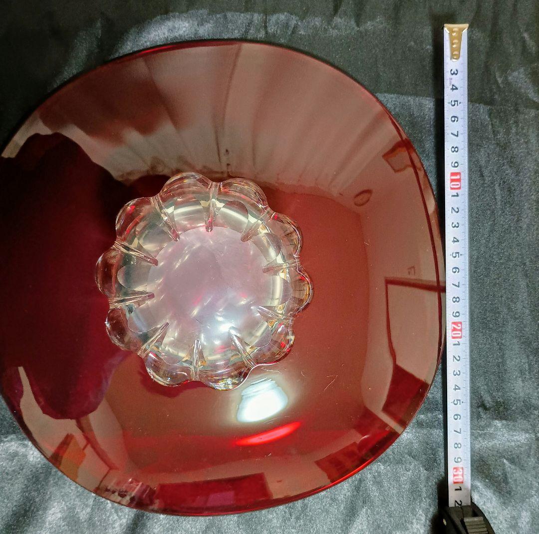 希少　アンティーク　ビンテージ　赤　レッドカラーガラス大皿　昭和レトロ
