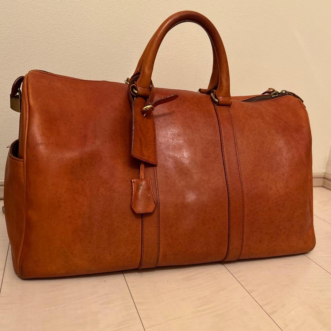 ヌメ革 ボストンバッグ 錠前・鍵付き 肩掛けベルト付き ヴィンテージ