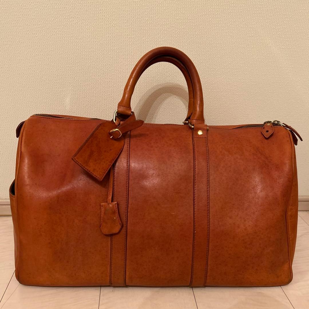 ヌメ革 ボストンバッグ 錠前・鍵付き 肩掛けベルト付き ヴィンテージ