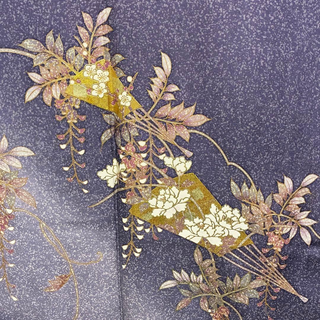 D61 訪問着 扇 藤の花 金彩 正絹 着物 袷 極美品