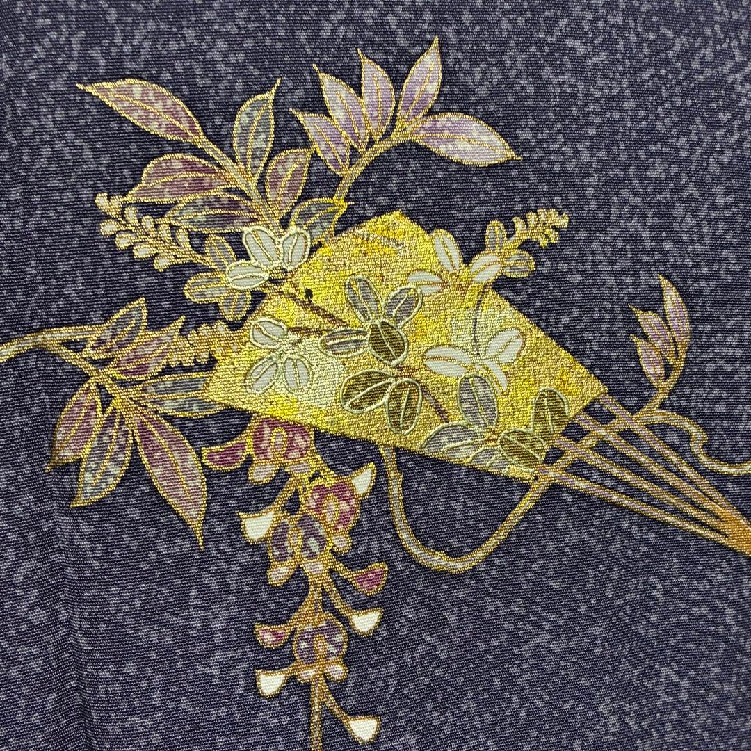 D61 訪問着 扇 藤の花 金彩 正絹 着物 袷 極美品