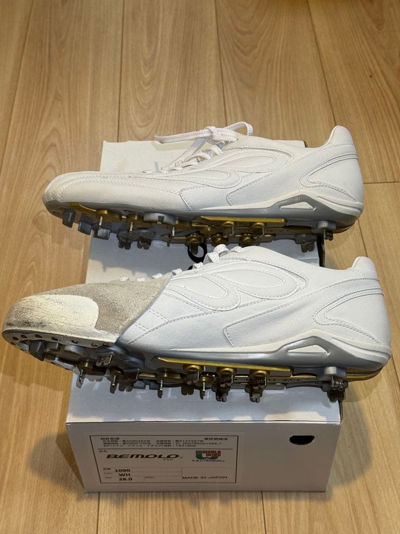 【美品/希少】28cm (白)ビモロ(Bemolo)/スパイクP革付