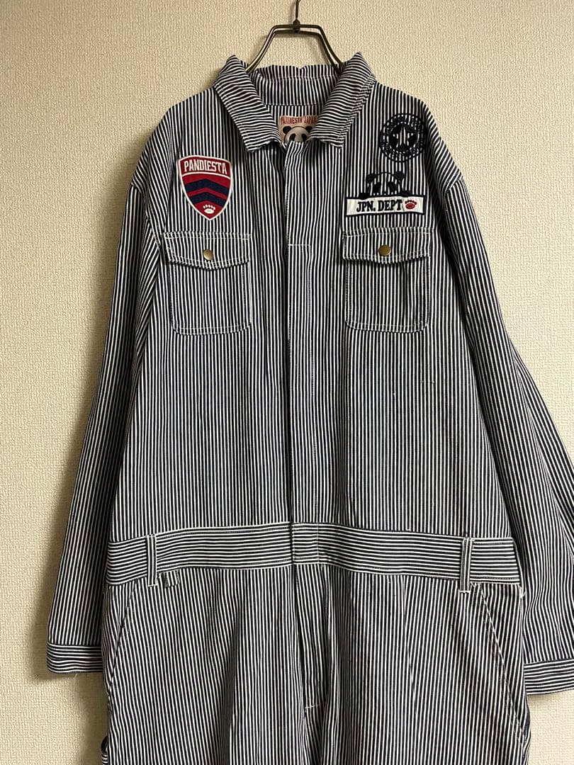 ★美品★ PANDIESTA JAPAN ツナギ デニム ヒッコリー デカロゴ