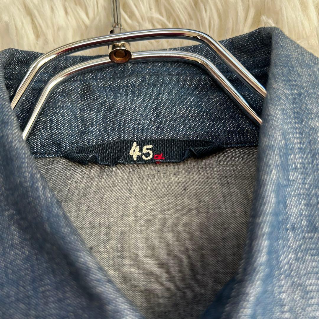 【極美品】45R インディゴ染め デニムシャツ コットン100%サイズ3 Ｒ刺繍