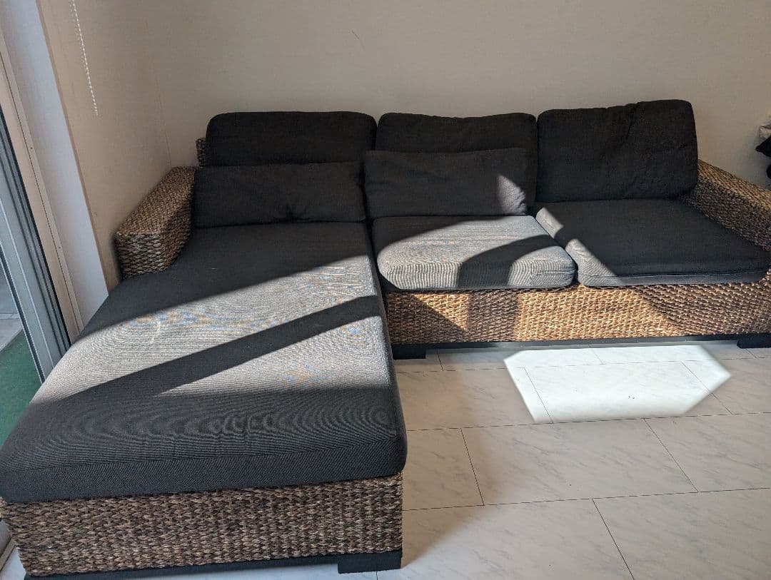 ラタン風コーナーソファ ダークグレー