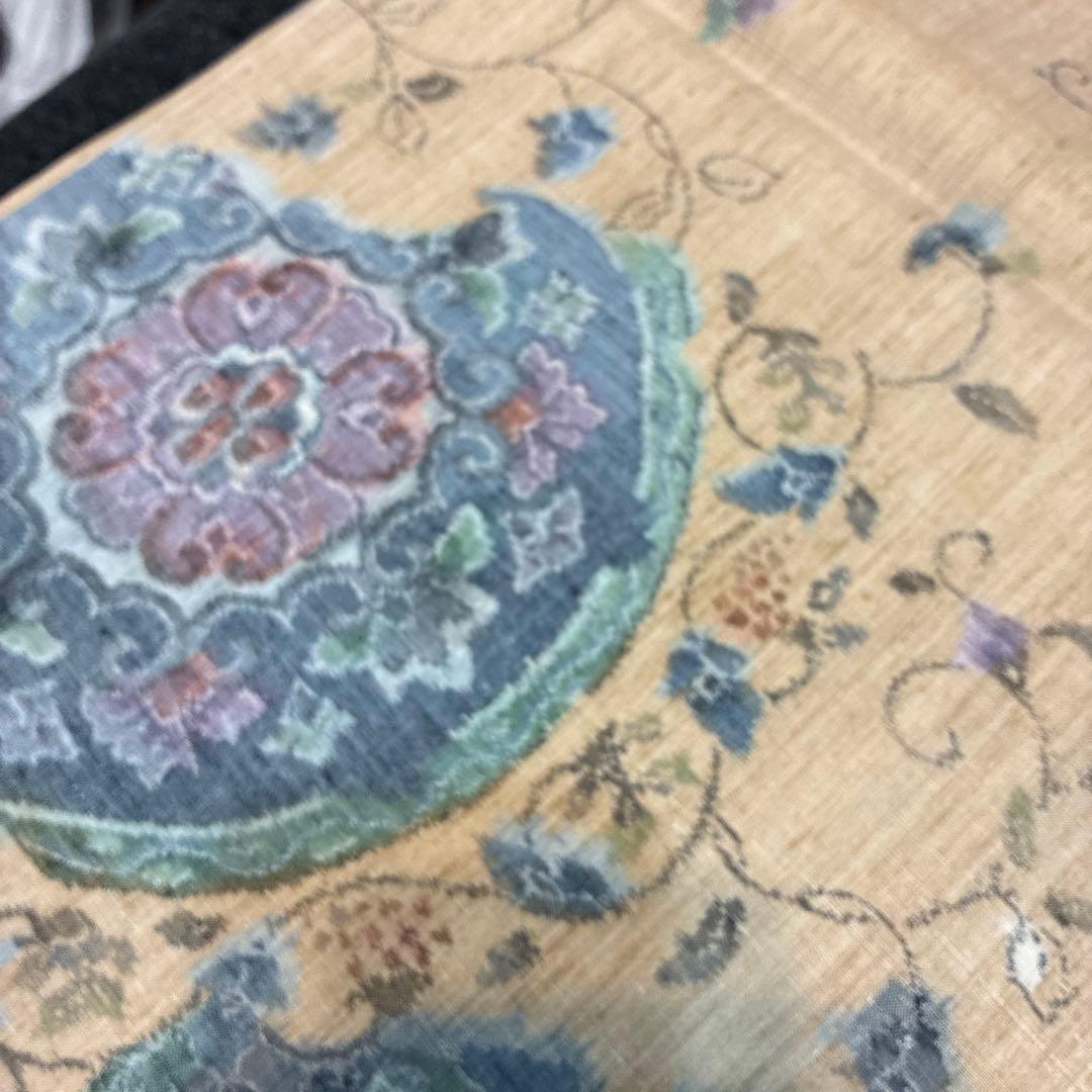 袋帯 紬地 華文 花唐草 ベージュ 六通 正絹