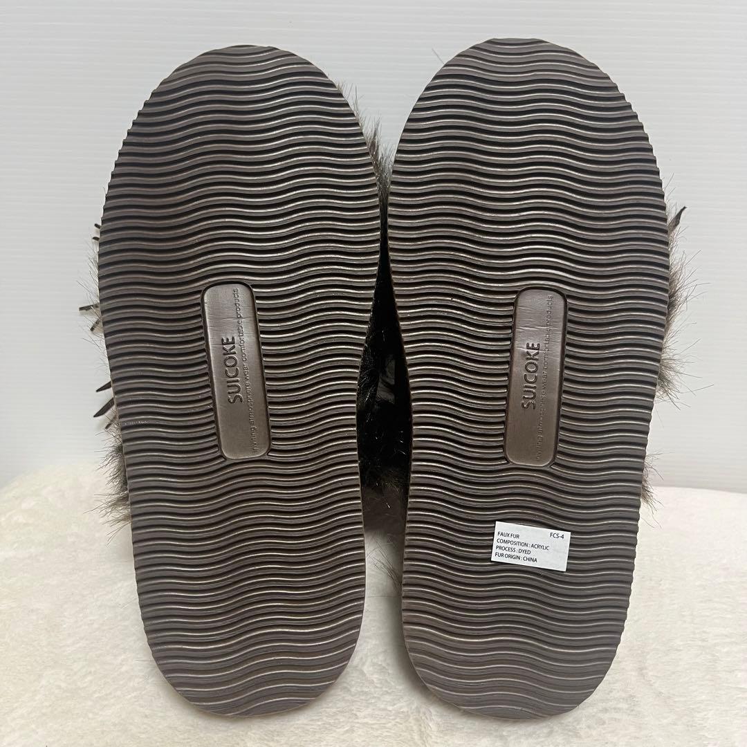 L'Appartment　[SUICOKE]ファー×フリンジサボサンダル　茶