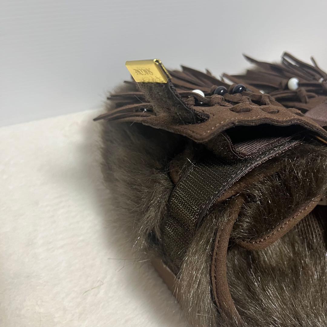 L'Appartment　[SUICOKE]ファー×フリンジサボサンダル　茶