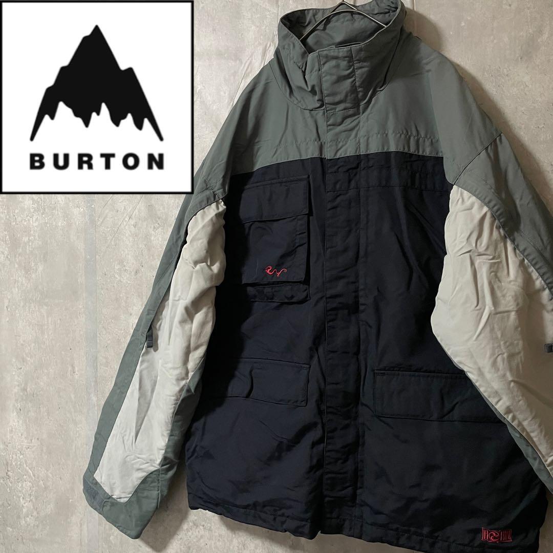 Burtonバートンスキーウェアスノーボードジャケット紺ネイビー灰色グレー刺繍