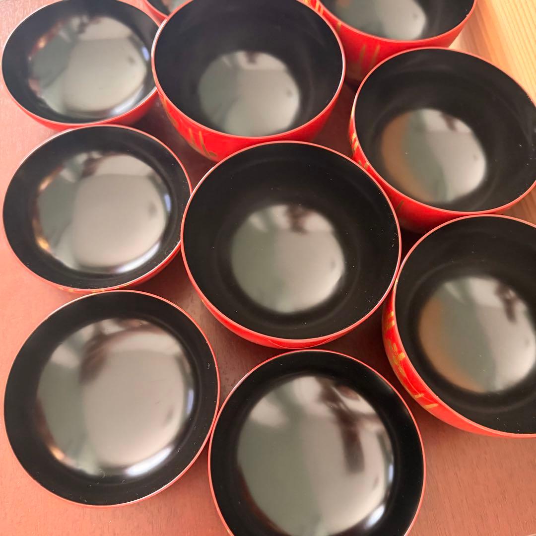 【未使用】共箱付 漆器 梅蒔絵 吸物椀 五客揃 理平造 朱塗 金蒔絵 来客用にも