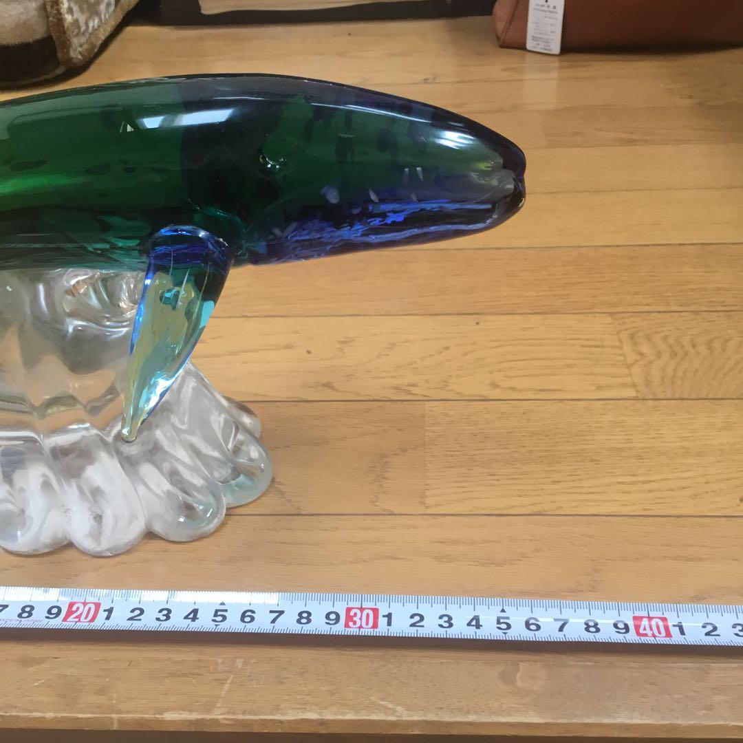 青緑色 ガラス 置物 オブジェ 大型 鯨