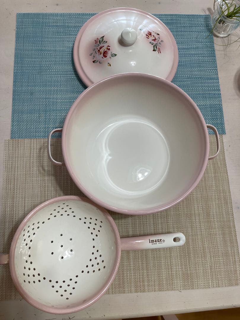 イマン　ホーロー　両手鍋と片手コランダー おまとめ2点セット