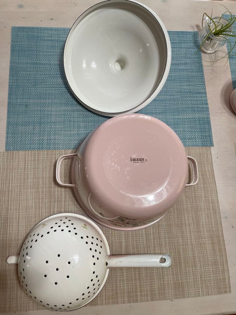 イマン　ホーロー　両手鍋と片手コランダー おまとめ2点セット