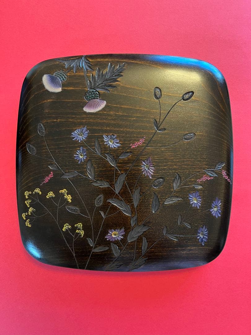 川添日記　重箱　草木彫　漆器