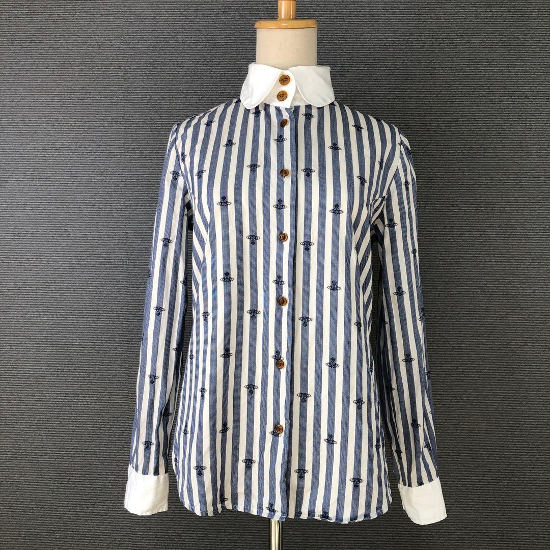 Vivienne Westwood 丸襟 オーブ柄 ストライプ 長袖シャツ 3
