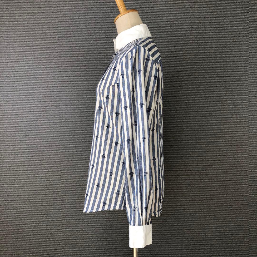 Vivienne Westwood 丸襟 オーブ柄 ストライプ 長袖シャツ 3