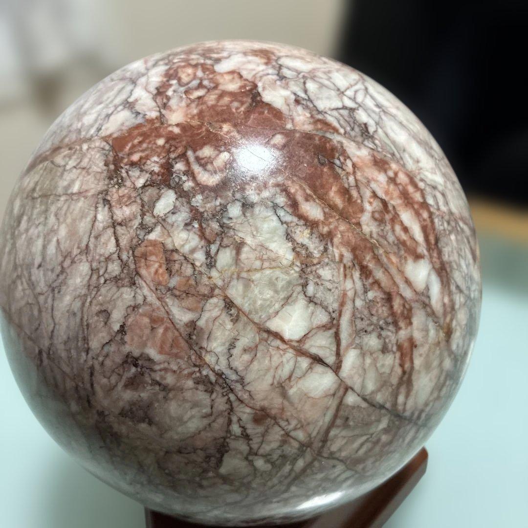 大型高級大理石 球体置物 木製台座付き( 球直径160mm)