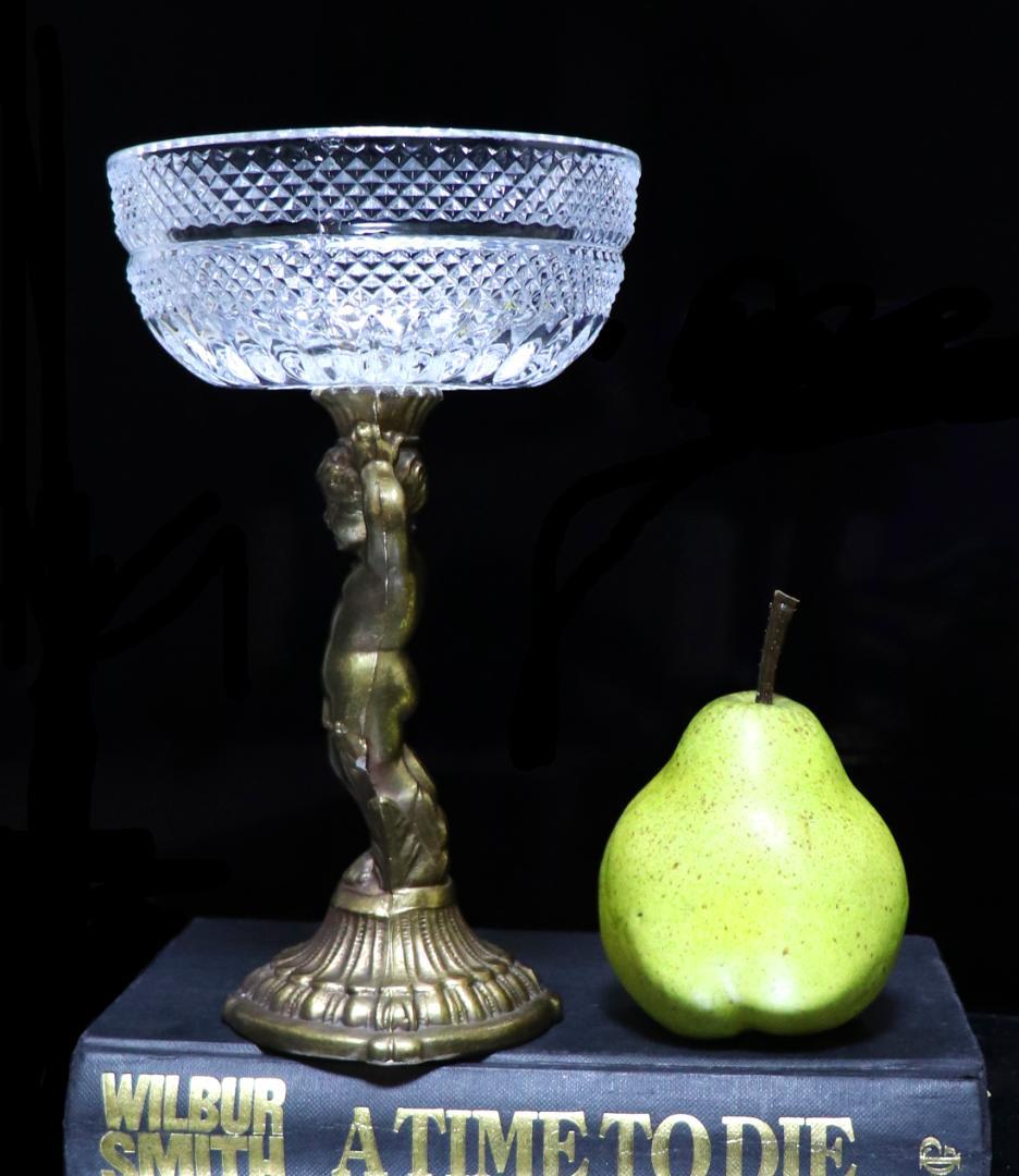 オールド・バカラ ブロンズ台座 天使の子供 切子大型コンポート ディアマン