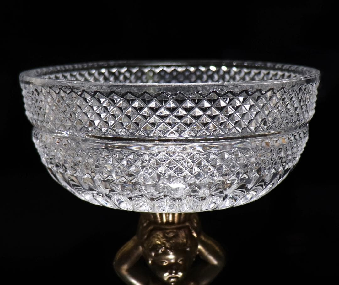 オールド・バカラ ブロンズ台座 天使の子供 切子大型コンポート ディアマン