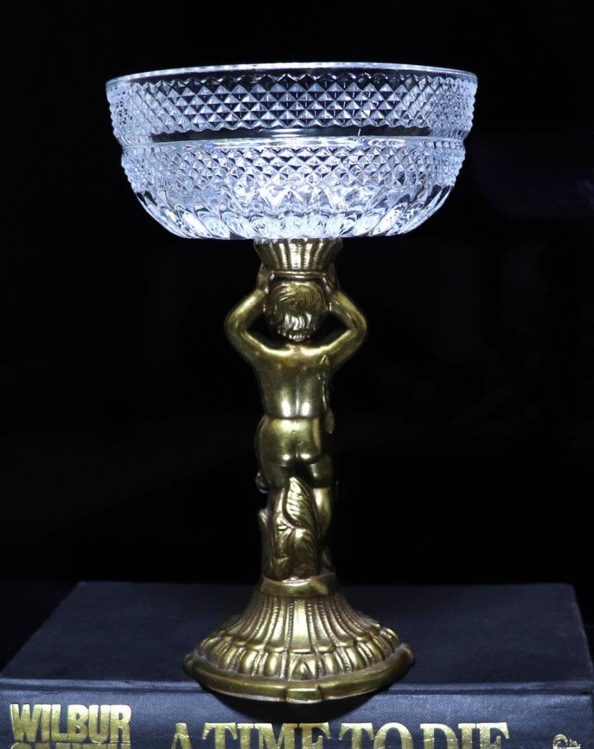 オールド・バカラ ブロンズ台座 天使の子供 切子大型コンポート ディアマン