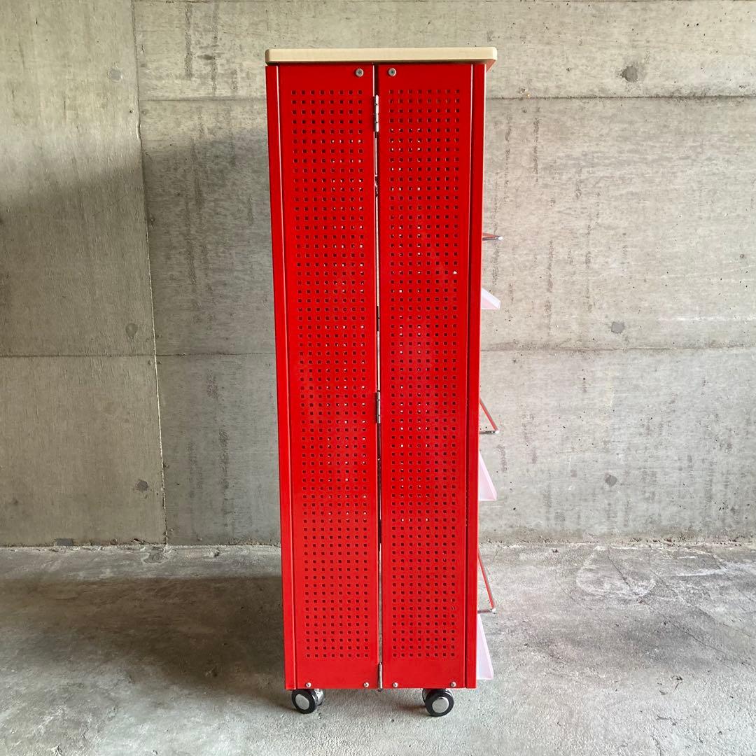 ラック シェルフ ワゴン 棚 開閉式 折り畳み キャスター付 赤色 ポップ 什器