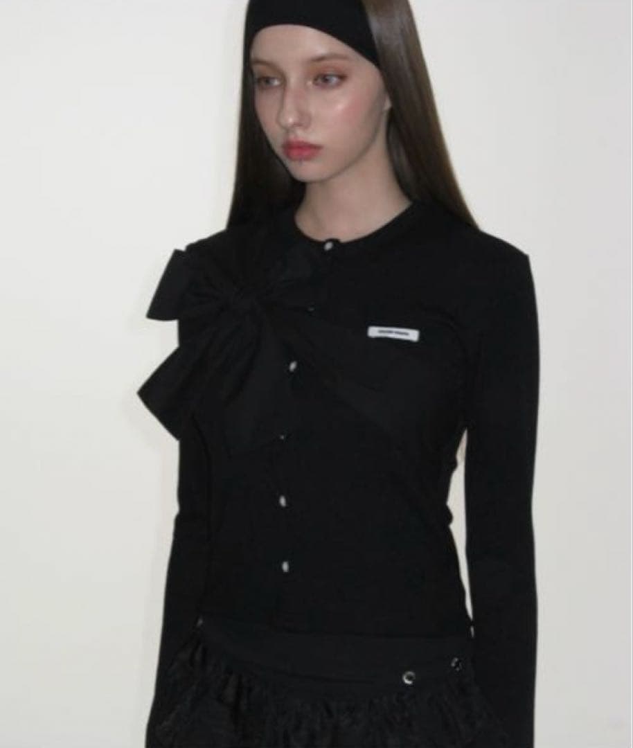 【新品タグ付】Ribbon Tie Knit Cardigan black