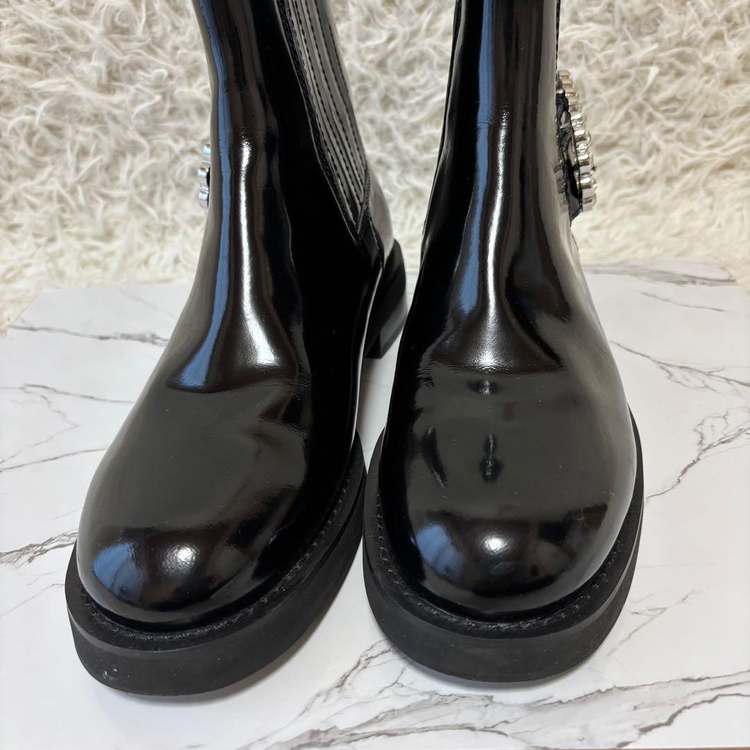 良品✨ スタッカート エナメルブーツ ストーン付 黒 ブラック 24cm