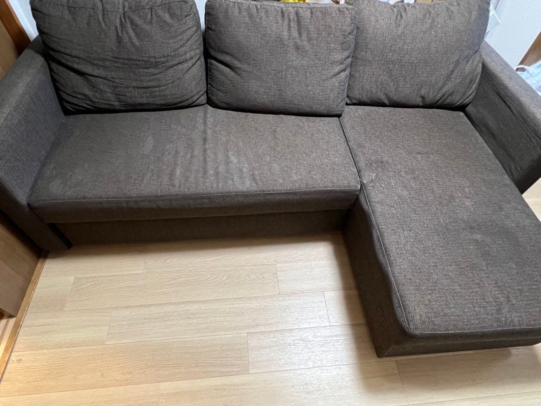 ブラウン L字型ソファ ファブリック