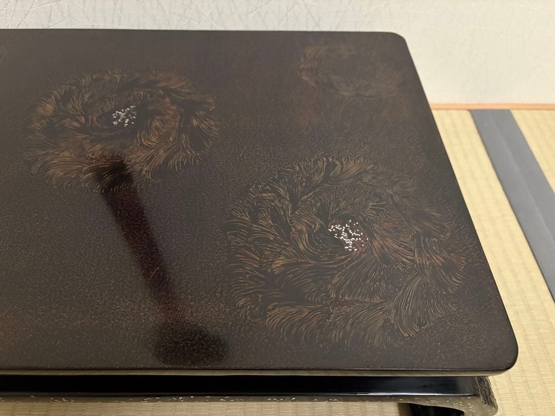 津軽塗？巻足螺鈿花台(大型)平卓　飾り台　盆栽台