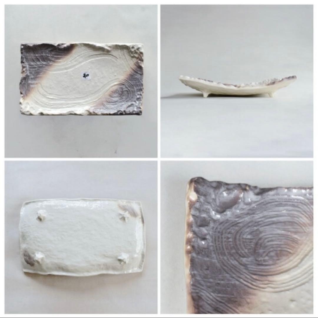 万古焼　志野脚付き長角皿　大皿　一点物　新品未使用品　白　渋い和食器