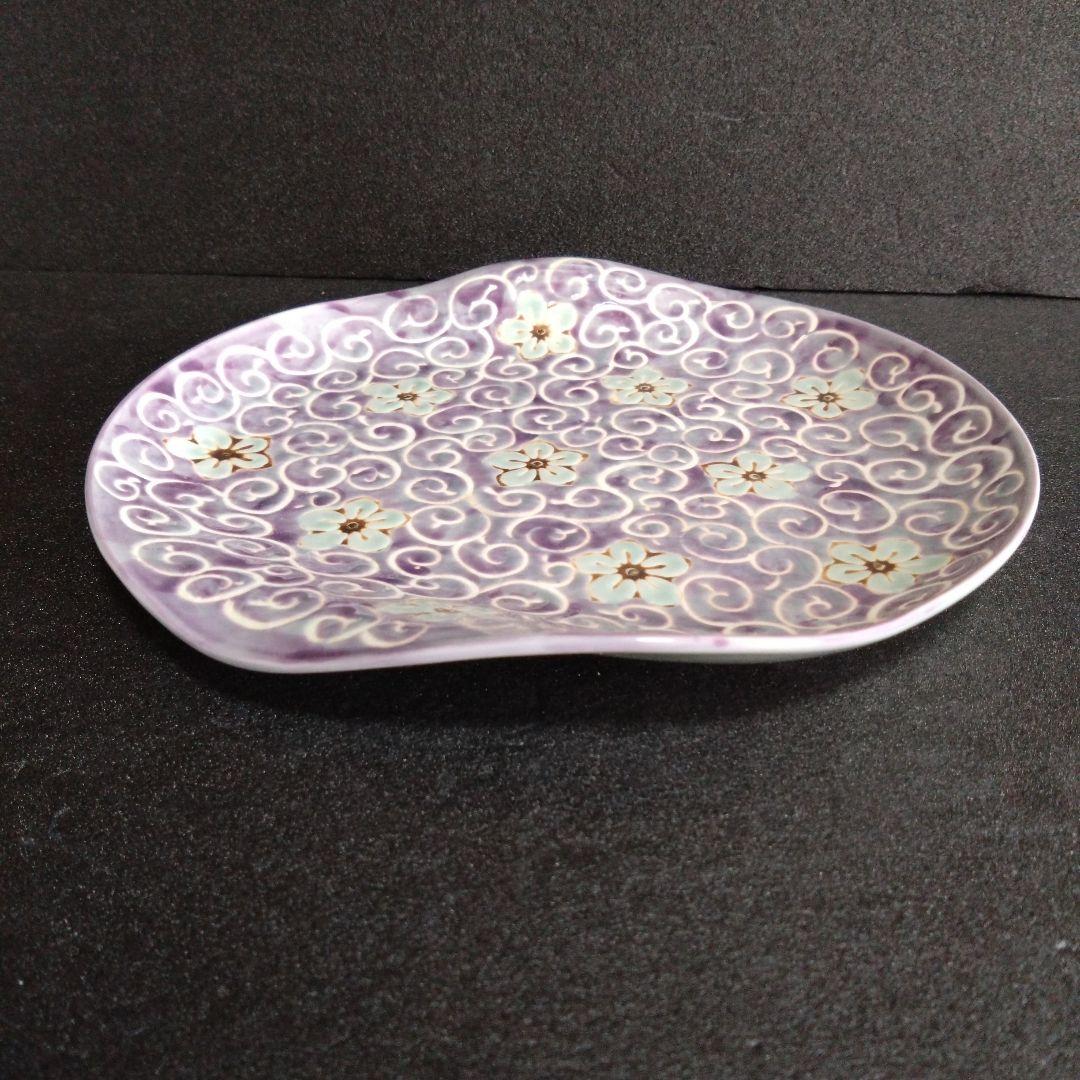 新品 波佐見焼 龍庵窯 捻りスクエアプレート紫　懐石料理　料亭　お祝い