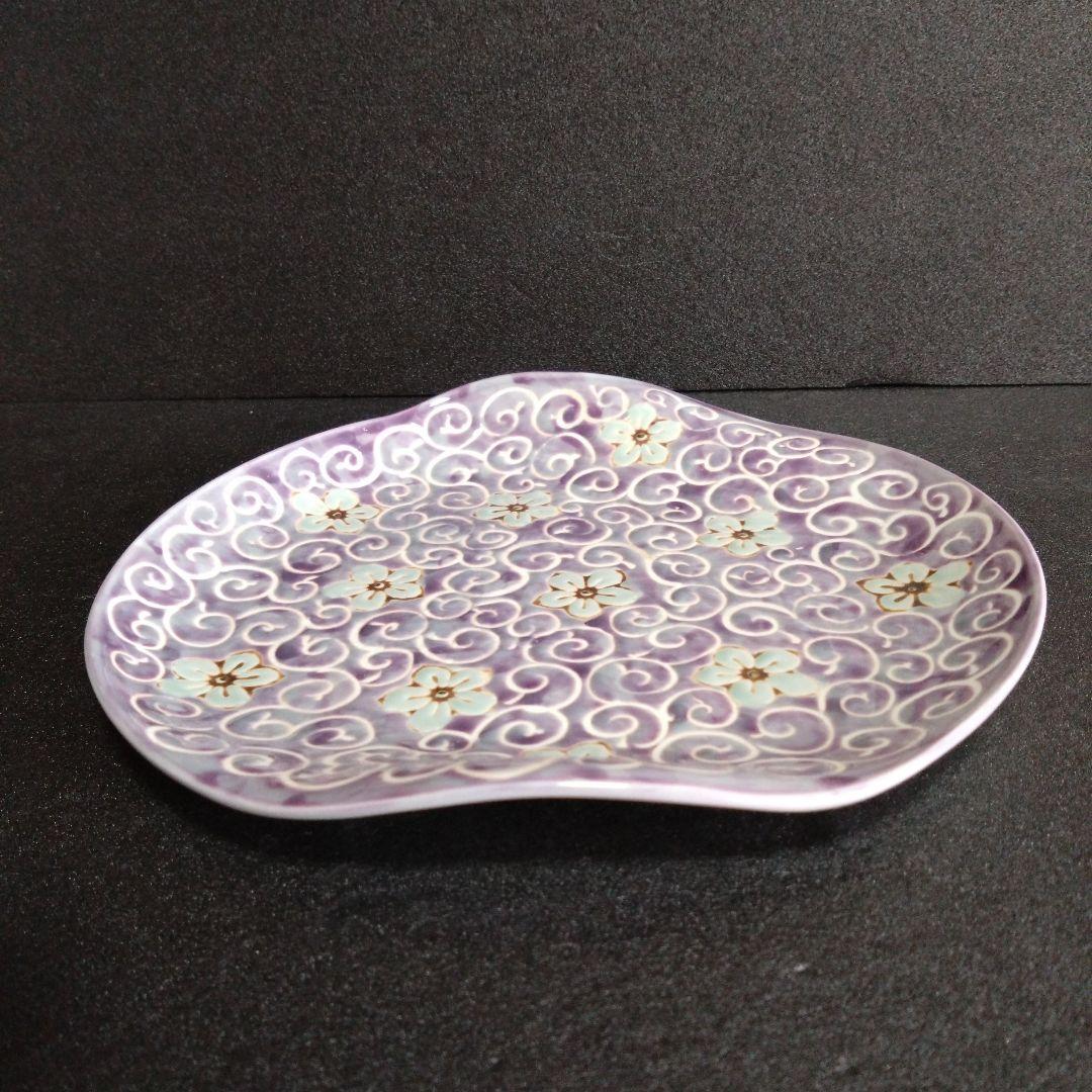 新品 波佐見焼 龍庵窯 捻りスクエアプレート紫　懐石料理　料亭　お祝い