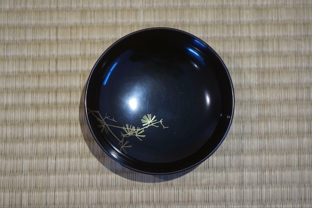 輪島塗 松鶴図金蒔絵 黒漆 吸物椀 2客 / 木製漆器 茶懐石