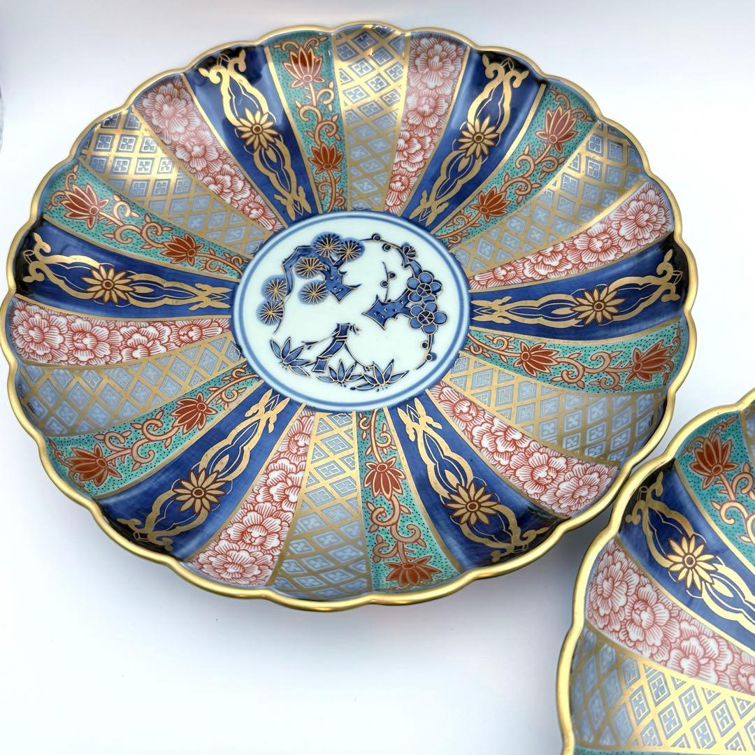 【新品・未使用】林九郎 献上錦 菊割内外 金彩 皿揃　5枚セット※木箱入