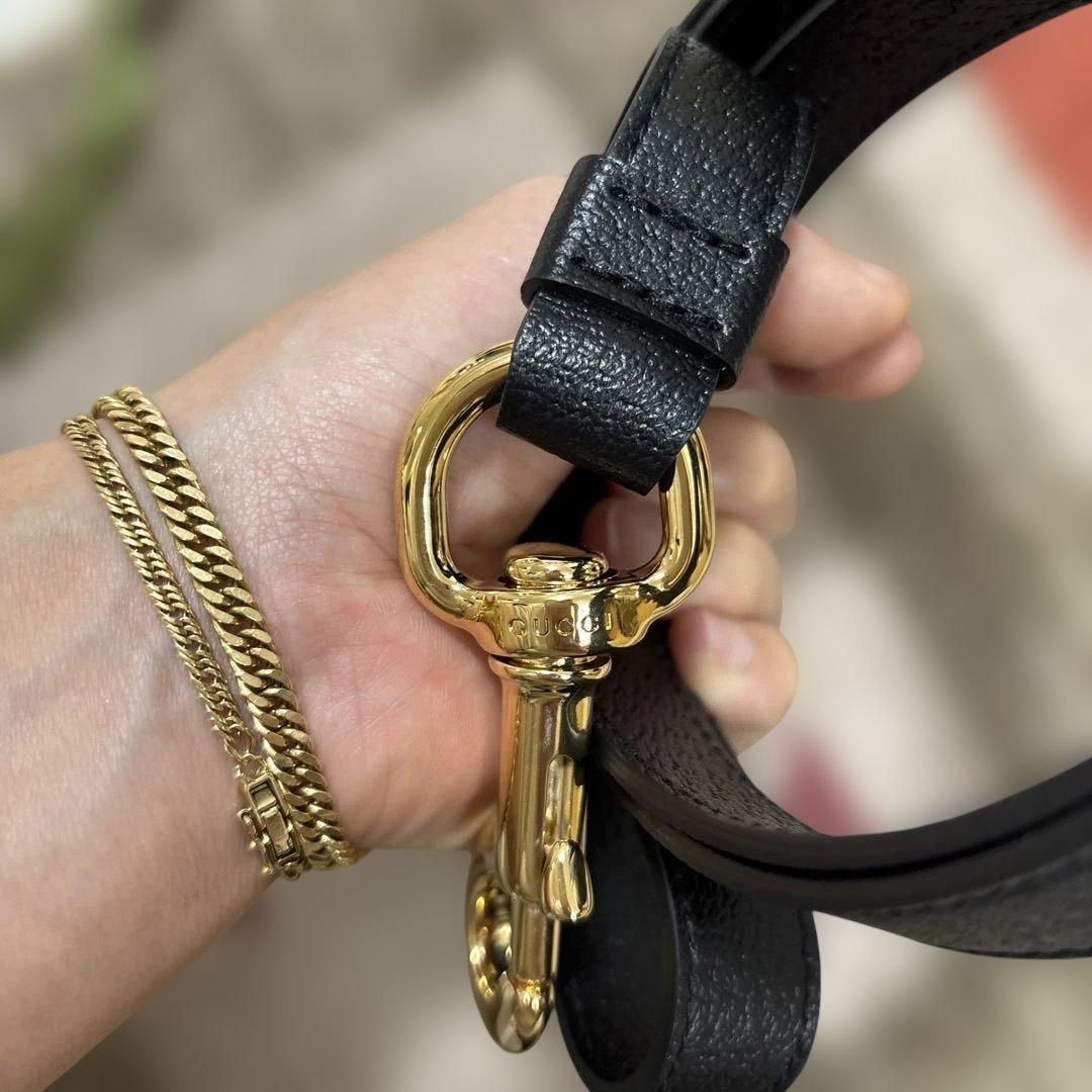 新品未使用GUCCI ブラック レザー リードと首輪　Sセット　ショッパー付き